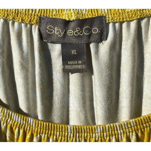 Style & Co XL Yellow Floral Bell Sleeve On Off Knit Top Dainty Ochre Rayon Blend - Picture 8 of 10